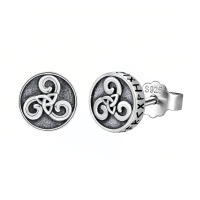 wholesale 925 Sterling Silver Oxidized Celtic Triskelion Triquetra Rune Round Stud Earrings-Triskele Stud-Triskele Stud