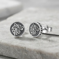 wholesale 925 Sterling Silver Viking Wolf Head Rune Oxidized Stud Earrings-0-1
