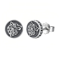 wholesale 925 Sterling Silver Viking Wolf Head Rune Oxidized Stud Earrings-Wolf-Wolf