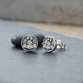 wholesale 925 Sterling Silver Viking Thor Hammer Mjolnir Rune Platinum Plated Oxidized Stud Earrings-0-2