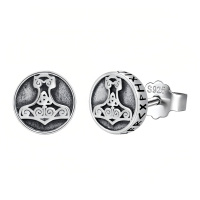 wholesale 925 Sterling Silver Viking Thor Hammer Mjolnir Rune Platinum Plated Oxidized Stud Earrings-Thors Hammer-Thors Hammer