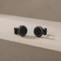 wholesale 925 Sterling Silver Black Gold Plated Round Black Onyx Stud Earrings-0-1