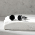 wholesale 925 Sterling Silver Black Onyx Round Stud Earrings Black Gold Plated-0-1