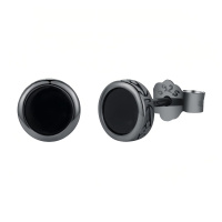 wholesale 925 Sterling Silver Black Onyx Round Stud Earrings Black Gold Plated-Black onyx-H-Black onyx-H