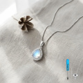 wholesale 925 Sterling Silver Teardrop Pendant With Blue Opal And Crystal Accents Chain Included-0-2