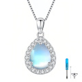 wholesale 925 Sterling Silver Teardrop Pendant With Blue Opal And Crystal Accents Chain Included-0-0