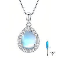 wholesale 925 Sterling Silver Teardrop Pendant With Blue Opal And Crystal Accents Chain Included-Moonstone