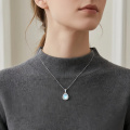 wholesale 925 Sterling Silver Teardrop Pendant With Blue Opal And Crystal Accents Chain Included-0-3