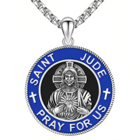wholesale 925 Sterling Silver Saint Jude Religious Pendant Necklace For Men Women Christ Jewelry Gift-H02-Saint Jude((Black Onyx)-H02-Saint Jude((Black Onyx)