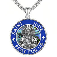 wholesale 925 Sterling Silver Saint Jude Pendant Blue Charm Necklace-H03-Saint Jude((Abalone Shell)-H03-Saint Jude((Abalone Shell)