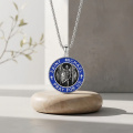 wholesale 925 Sterling Silver Saint Michael Archangel Pendant Necklace Oxidized Blue Enamel Chain-0-1