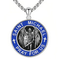 wholesale 925 Sterling Silver Saint Michael Archangel Pendant Necklace Oxidized Blue Enamel Chain-0-0