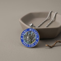 wholesale 925 Sterling Silver Oxidized Saint Michael Pray For Us Abalone Pendant Necklace-0-1