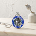 wholesale 925 Sterling Silver Oxidized Saint Michael Pray For Us Abalone Pendant Necklace-0-2