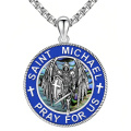 wholesale 925 Sterling Silver Oxidized Saint Michael Pray For Us Abalone Pendant Necklace-0-0