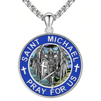 wholesale 925 Sterling Silver Oxidized Saint Michael Pray For Us Abalone Pendant Necklace-B05-Saint Michael(Abalone Shell)-B05-Saint Michael(Abalone Shell)