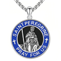 wholesale 925 Sterling Silver Saint Peregrine Religious Pendant Necklace-E03-Saint Peregrine(Black Onyx)-E03-Saint Peregrine(Black Onyx)