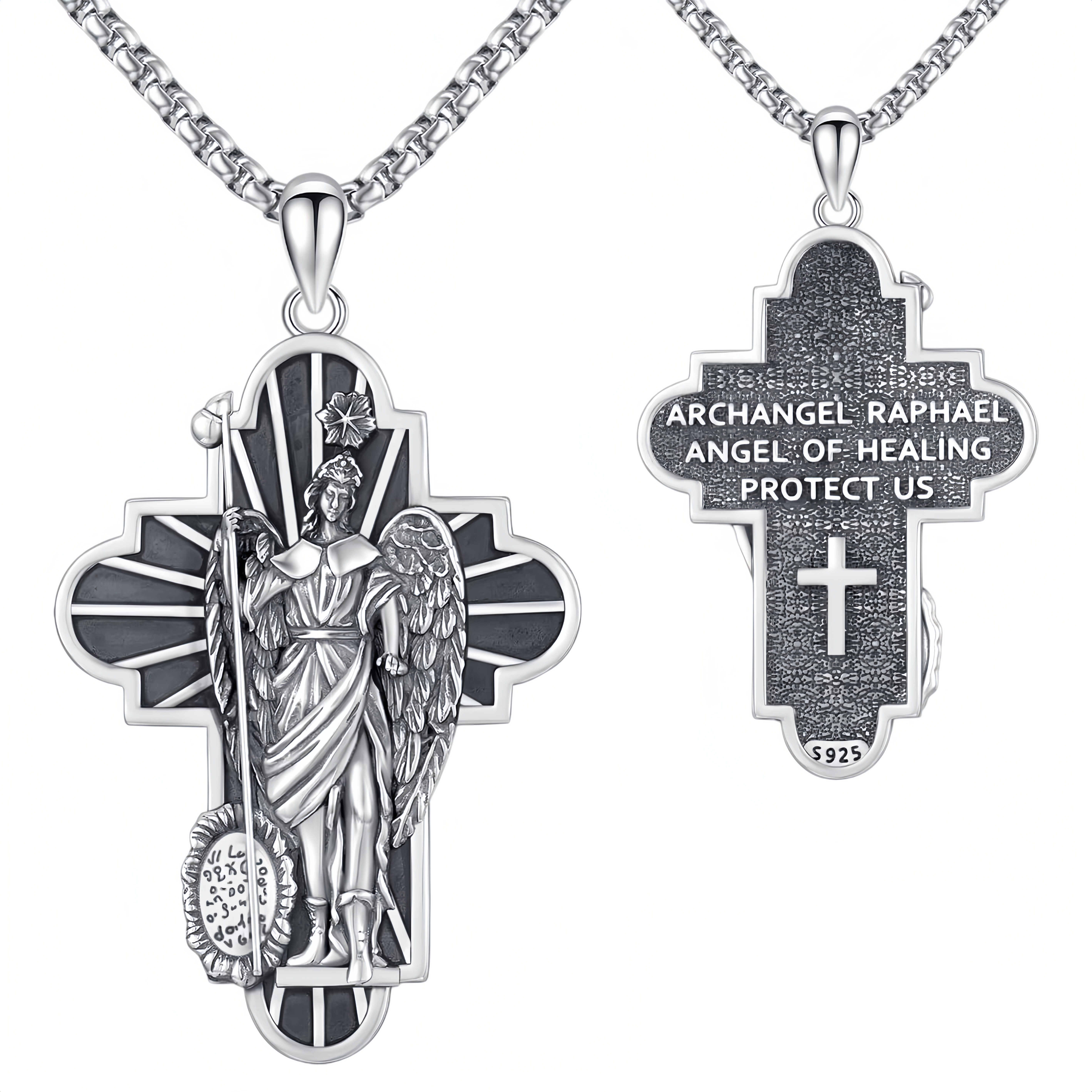 Wholesale 925 Sterling Silver Archangel Raphael Pendant Cross Necklace ...