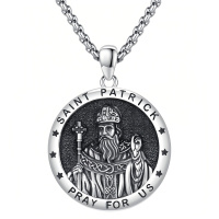 wholesale 925 Sterling Silver St Patrick Catholic Medal Pendant Necklace-Q01-Saint Patrick-Q01-Saint Patrick
