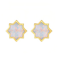 wholesale 14k Gold Eight Pointed Star Opal Stud Earrings-A13-White Opal