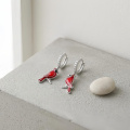 wholesale 925 Sterling Silver Red Cardinal Bird Cz Enamel Drop Earrings For Women-0-1