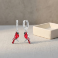 wholesale 925 Sterling Silver Red Cardinal Bird Cz Enamel Drop Earrings For Women-0-2