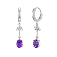 wholesale 925 Sterling Silver Oval Amethyst Drop Earrings-Style 1