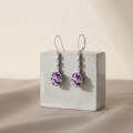 wholesale 925 Sterling Silver Amethyst Earrings With Clear Crystal Drops In White Metal Setting-0-2