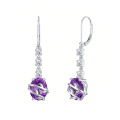 wholesale 925 Sterling Silver Amethyst Earrings With Clear Crystal Drops In White Metal Setting-0-0