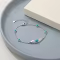 wholesale 925 Sterling Silver Elegant  Turquoise Feather Heart Bracelet with Adjustable Chain-0-1