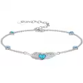 wholesale 925 Sterling Silver Elegant  Turquoise Feather Heart Bracelet with Adjustable Chain-0-0