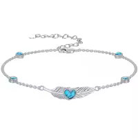 wholesale 925 Sterling Silver Elegant  Turquoise Feather Heart Bracelet with Adjustable Chain-Heart+Feather