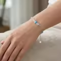 wholesale 925 Sterling Silver Elegant  Turquoise Feather Heart Bracelet with Adjustable Chain-0-3