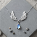 wholesale 925 Sterling Silver Angel Wing Pendant Necklace Wholesale With Moonstone Drop-0-1