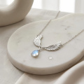 wholesale 925 Sterling Silver Angel Wing Pendant Necklace Wholesale With Moonstone Drop-0-2