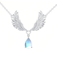 wholesale 925 Sterling Silver Angel Wing Pendant Necklace Wholesale With Moonstone Drop-02-Teardrop-Moonstone