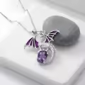 wholesale 925 Sterling Silver Elegant  Dragon Pendant Necklace with Purple Enamel Wings and Amethyst Gemstone-0-1