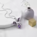 wholesale 925 Sterling Silver Elegant  Dragon Pendant Necklace with Purple Enamel Wings and Amethyst Gemstone-0-2