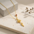 wholesale 925 Sterling Silver Flower Pendant Necklace Wholesale With Red Gemstone-0-2