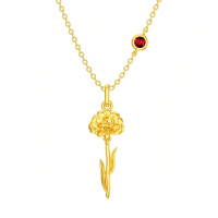 wholesale 925 Sterling Silver Flower Pendant Necklace Wholesale With Red Gemstone-Jan-Carnation
