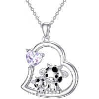 wholesale 925 Sterling Silver Heart Pendant With Crystal And Cow Charm-05-06-Cow-June