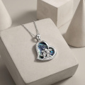 wholesale 925 Sterling Silver Engraved Mother And Baby Cow Heart Shaped Pendant-0-1