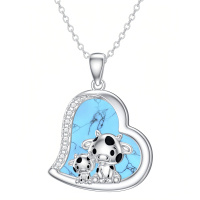 wholesale 925 Sterling Silver Cow Pendant Necklace Wholesale With Turquoise Inlay And Crystal Accents-05-14-Cow-Turquoise