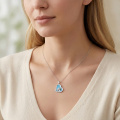 wholesale 925 Sterling Silver Cow Pendant Necklace Wholesale With Turquoise Inlay And Crystal Accents-0-3