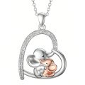wholesale 925 Sterling Silver Mother And Baby Elephant Pendant Necklace With Diamonds-0-0