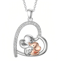 wholesale 925 Sterling Silver Mother And Baby Elephant Pendant Necklace With Diamonds-Elephant