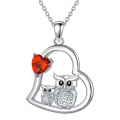 wholesale 925 Sterling Silver Heart Owl Pendant With Red Heart Charm-0-0