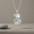 wholesale 925 Sterling Silver Cute Cat Pendant With Green Stone-0-1
