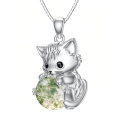 wholesale 925 Sterling Silver Cute Cat Pendant With Green Stone-0-0