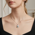 wholesale 925 Sterling Silver Cute Cat Pendant With Green Stone-0-3